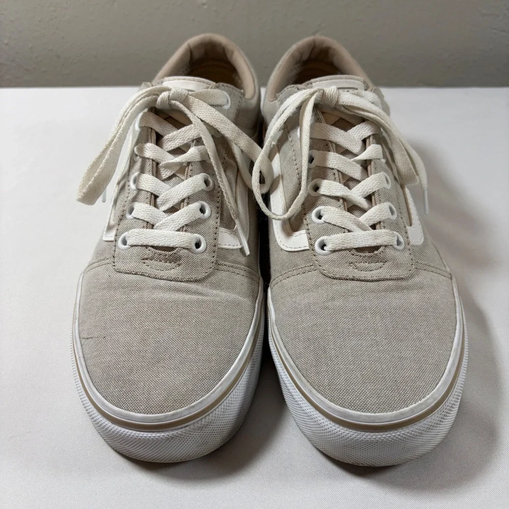 Vans Ward Low Top Sneakers Tan Canvas White Stripe Womens Skate Shoes